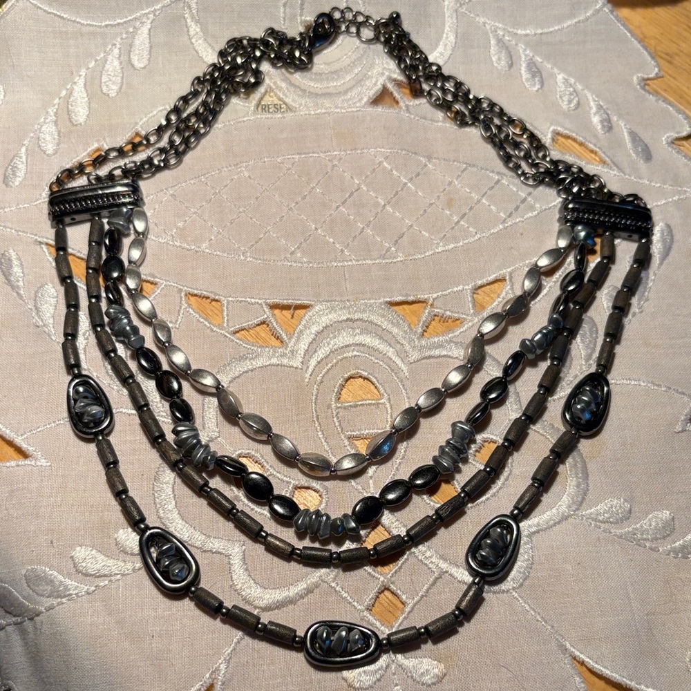 035)Elegant Black and Silver and gunmetal Necklace